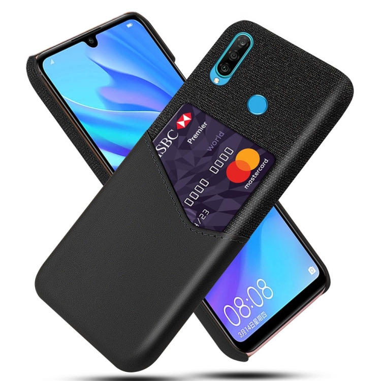 

For Huawei P30 Lite Cloth Texture PC + PU Leather Back Cover Shockproof Case with Card Slot(Black)