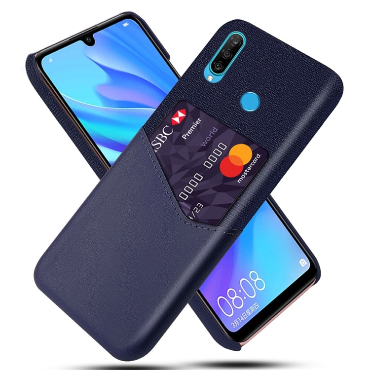 

For Huawei P30 Lite Cloth Texture PC + PU Leather Back Cover Shockproof Case with Card Slot(Blue)