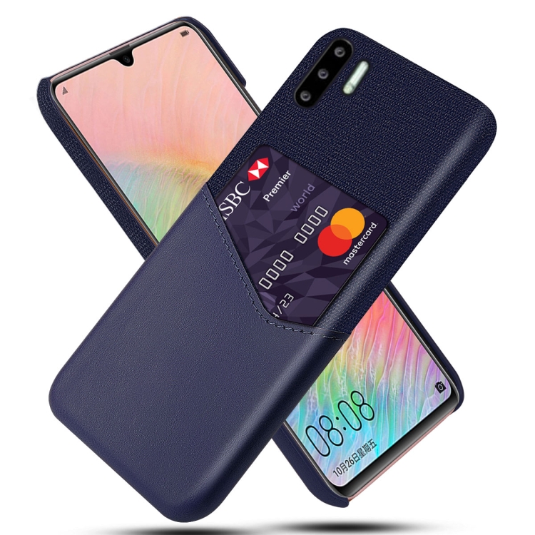 

For Huawei P30 Pro Cloth Texture PC + PU Leather Back Cover Shockproof Case with Card Slot(Blue)
