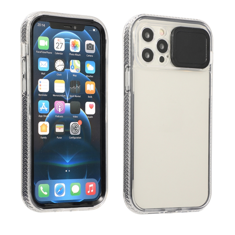 

Sliding Camera Cover Design Shockproof TPU Frame + Clear PC Case For iPhone 13 Pro Max(Black)