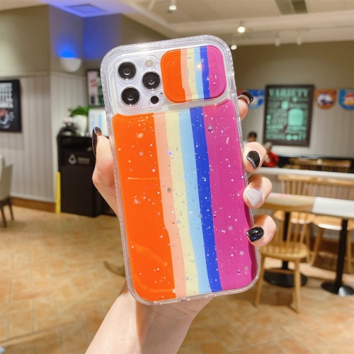 

Sliding Camera Cover Design Rainbow Epoxy TPU + PC Shockproof Case For iPhone 13 Pro(Rainbow Pattern 1)