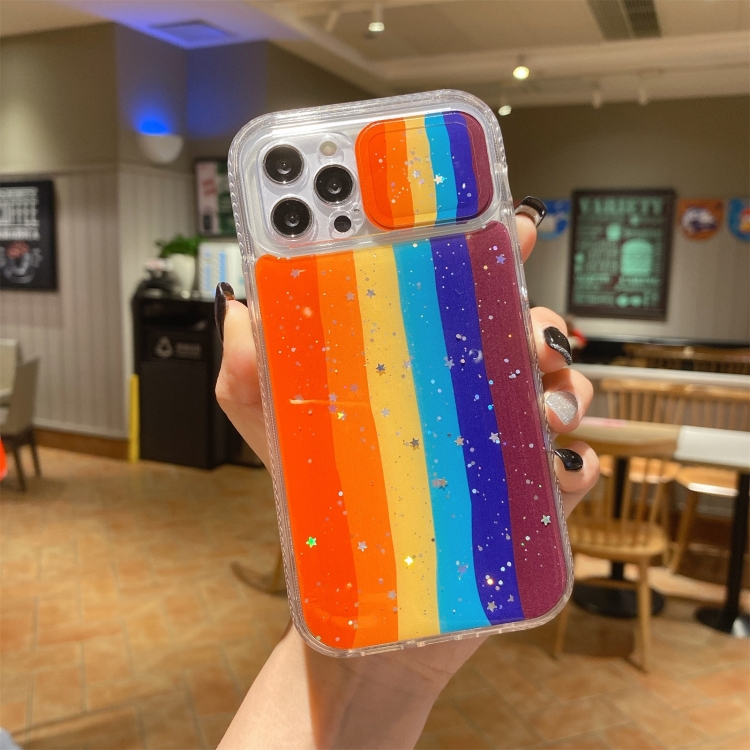 

Sliding Camera Cover Design Rainbow Epoxy TPU + PC Shockproof Case For iPhone 13 Pro(Rainbow Pattern 2)