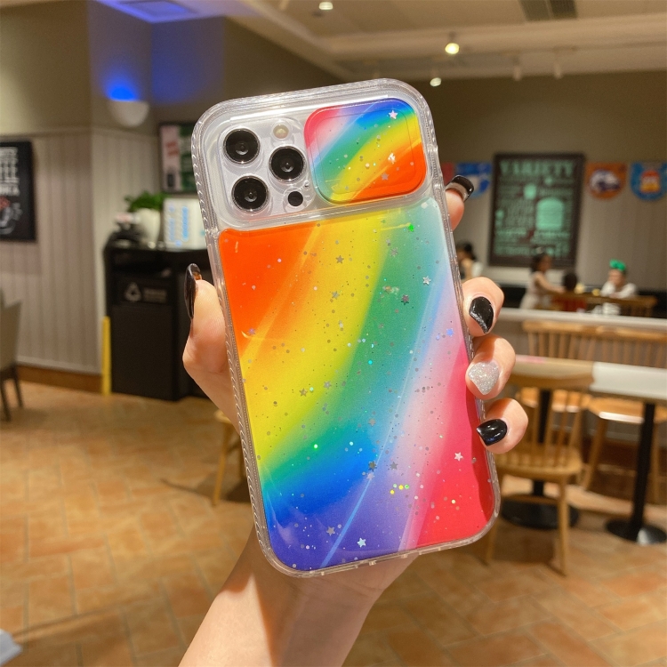 

Sliding Camera Cover Design Rainbow Epoxy TPU + PC Shockproof Case For iPhone 12(Rainbow Pattern 9)