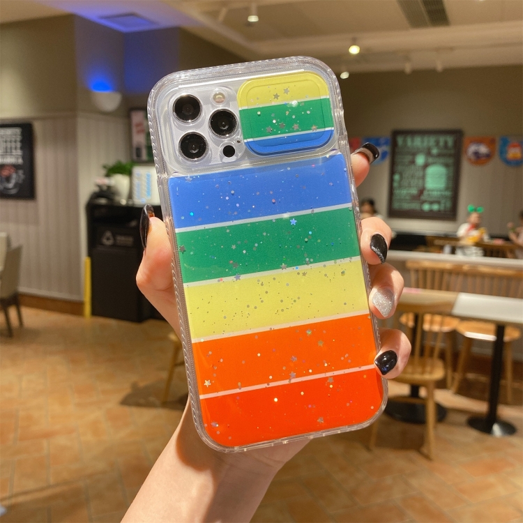

Sliding Camera Cover Design Rainbow Epoxy TPU + PC Shockproof Case For iPhone 12 Pro(Rainbow Pattern 10)