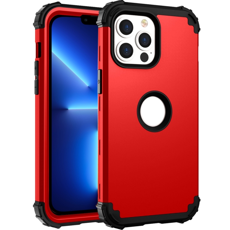 

3 in 1 Shockproof PC + Silicone Protective Case For iPhone 13 Pro Max(Red + Black)