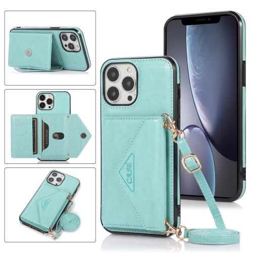 

Multi-functional Cross-body Card Bag TPU+PU Back Cover Case with Holder & Card Slot & Wallet For iPhone 13 Pro Max(Green)