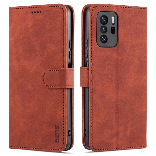 

For Xiaomi Poco X3 GT AZNS Skin Feel Calf Texture Horizontal Flip Leather Case with Card Slots & Holder & Wallet(Brown)