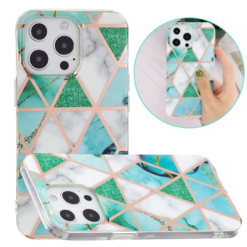 

For iPhone 13 Pro Electroplating TPU Protective Case (Green White Rhombus)