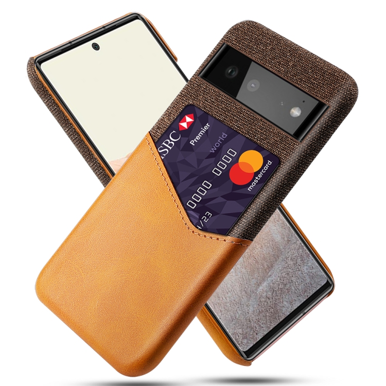 

For Google Pixel 6 Cloth Texture PC + PU Leather Back Cover Shockproof Case with Card Slot(Orange)