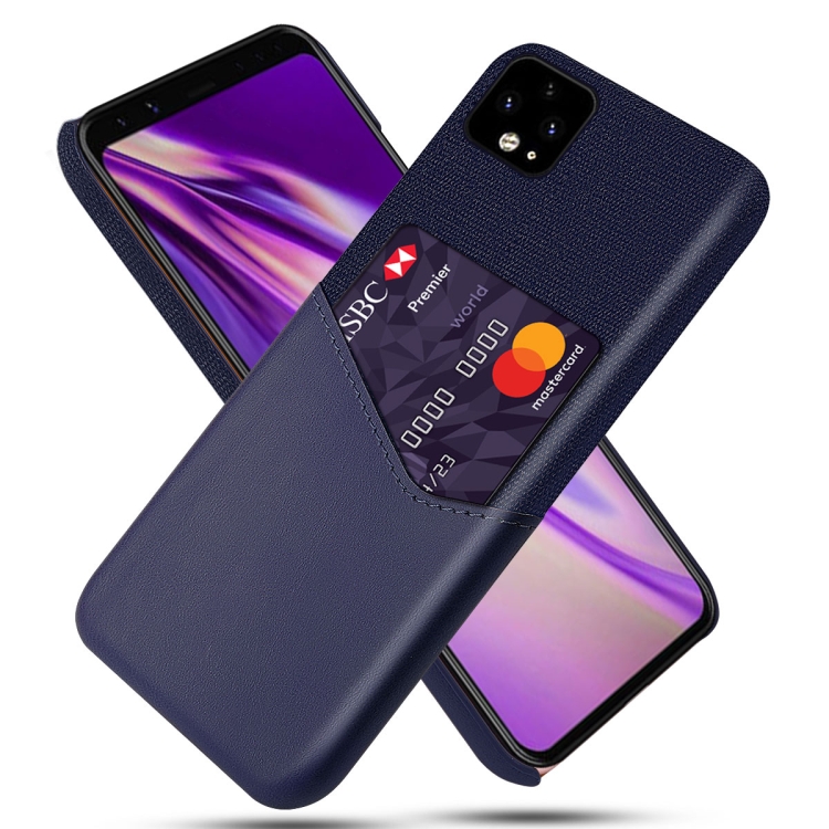 

For Google Pixel 4 Cloth Texture PC + PU Leather Back Cover Shockproof Case with Card Slot(Blue)