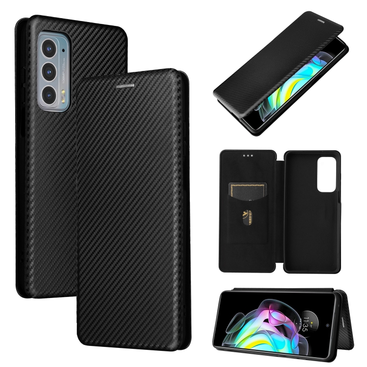 

For Motorola Edge 20 Carbon Fiber Texture Horizontal Flip TPU + PC + PU Leather Case with Card Slot(Black)