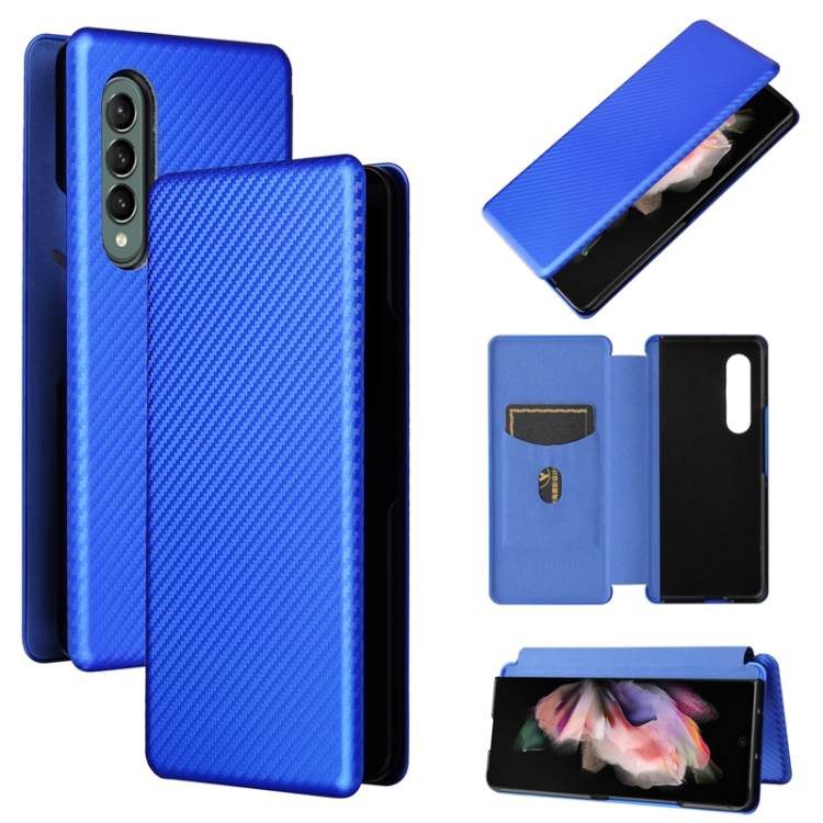 

For Samsung Galaxy Z Fold3 5G Carbon Fiber Texture Magnetic Horizontal Flip TPU + PC + PU Leather Case with Card Slot(Blue)