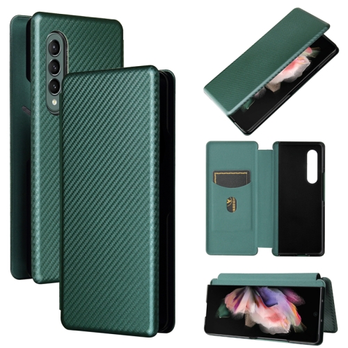 

For Samsung Galaxy Z Fold3 5G Carbon Fiber Texture Magnetic Horizontal Flip TPU + PC + PU Leather Case with Card Slot(Green)