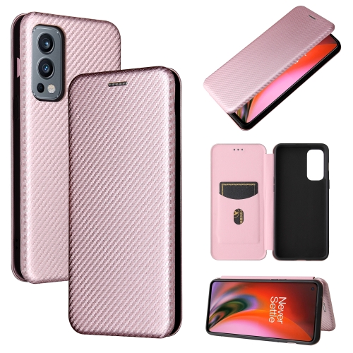 

For OnePlus Nord 2 5G Carbon Fiber Texture Magnetic Horizontal Flip TPU + PC + PU Leather Case with Card Slot(Pink)