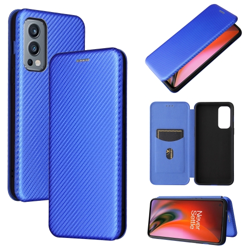 

For OnePlus Nord 2 5G Carbon Fiber Texture Magnetic Horizontal Flip TPU + PC + PU Leather Case with Card Slot(Blue)