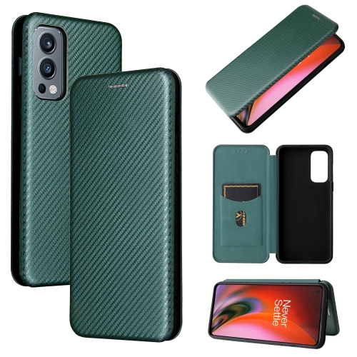 

For OnePlus Nord 2 5G Carbon Fiber Texture Magnetic Horizontal Flip TPU + PC + PU Leather Case with Card Slot(Green)