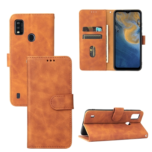 

For ZTE Blade A51 Solid Color Skin Feel Magnetic Buckle Horizontal Flip Calf Texture PU Leather Case with Holder & Card Slots & Wallet(Brown)