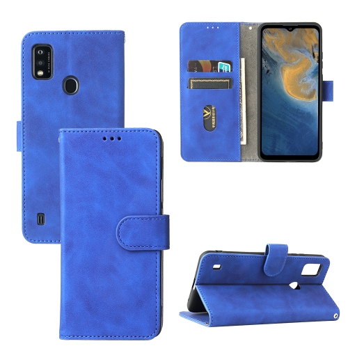 

For ZTE Blade A51 Solid Color Skin Feel Magnetic Buckle Horizontal Flip Calf Texture PU Leather Case with Holder & Card Slots & Wallet(Blue)