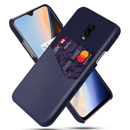 

For OnePlus 6T Cloth Texture PC + PU Leather Back Cover Shockproof Case with Card Slot(Blue)