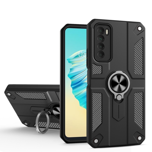 For Tecno Camon 17 Pro Carbon Fiber Pattern PC + TPU Protective Case with Ring Holder(Black)