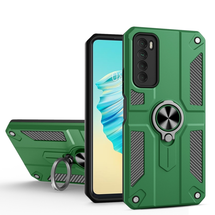 

For Tecno Camon 17 Pro Carbon Fiber Pattern PC + TPU Protective Case with Ring Holder(Green)