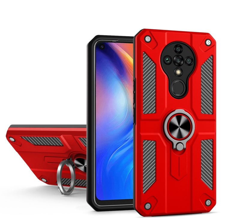 

For Tecno Spark 6 Carbon Fiber Pattern PC + TPU Protective Case with Ring Holder(Red)