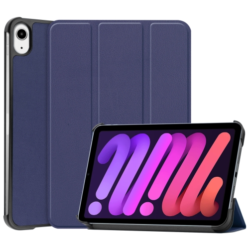 

For iPad mini 6 / mini 2024 Custer Texture 3-Fold Holder Smart Leather Tablet Case(Blue)