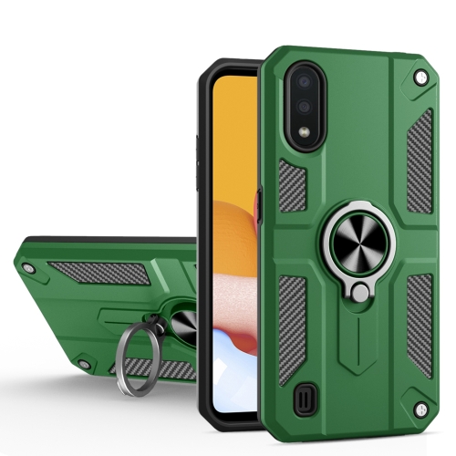 

For Samsung Galaxy A01 Carbon Fiber Pattern PC + TPU Protective Case with Ring Holder(Green)