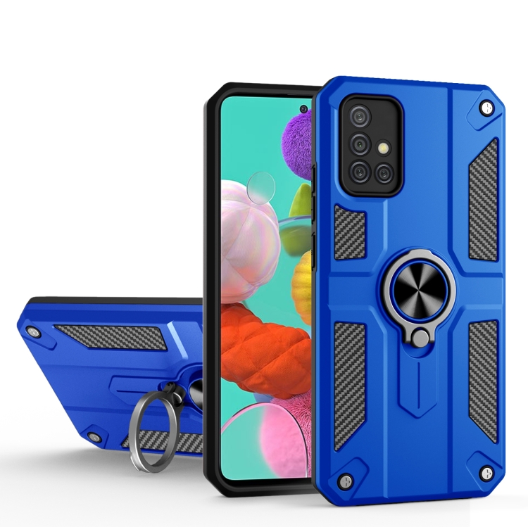

For Samsung Galaxy A71 4G Carbon Fiber Pattern PC + TPU Protective Case with Ring Holder(Dark Blue)