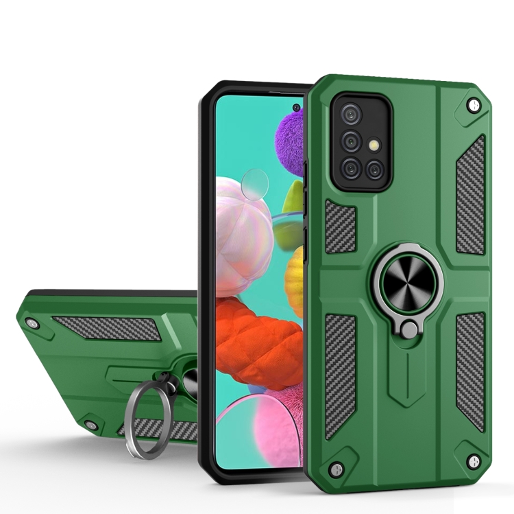 

For Samsung Galaxy A71 4G Carbon Fiber Pattern PC + TPU Protective Case with Ring Holder(Green)