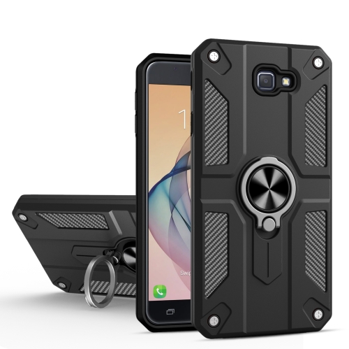 

For Samsung Galaxy J7 Prime Carbon Fiber Pattern PC + TPU Protective Case with Ring Holder(Black)