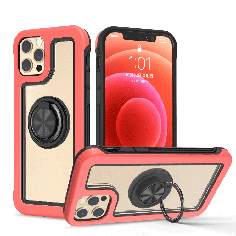 

Crystal PC + TPU Shockproof Case with 360 Degree Rotating Ring Holder For iPhone 11(Fluorescent Pink + Black)