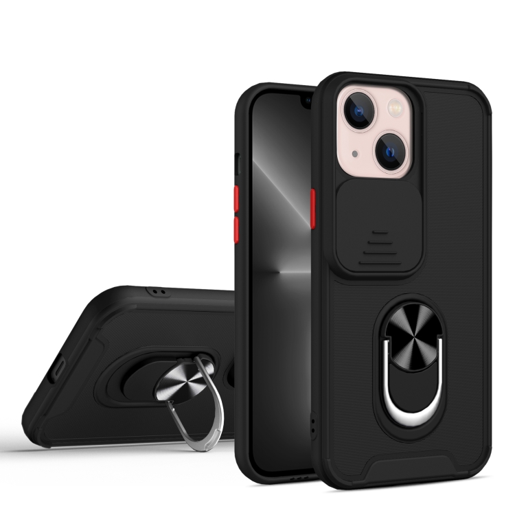 

Sliding Camera Cover Design TPU + PC Magnetic Shockproof Case with Ring Holder For iPhone 13(Black)