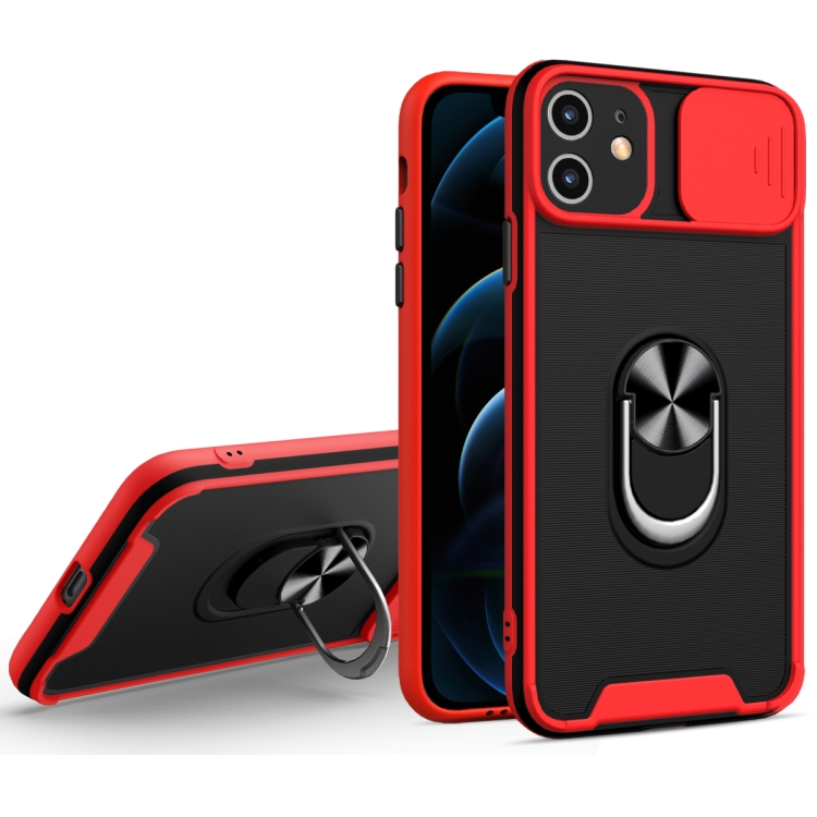 

Sliding Camera Cover Design TPU + PC Magnetic Shockproof Case with Ring Holder For iPhone 12(Red)