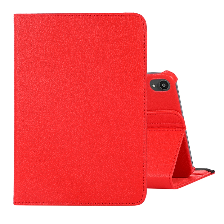 

360 Degree Rotation Litchi Texture Flip Leather Tablet Case with Holder For iPad mini 6(Red)