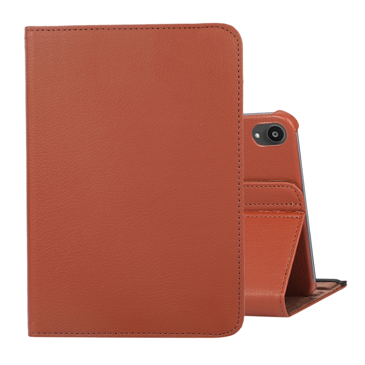 

360 Degree Rotation Litchi Texture Flip Leather Tablet Case with Holder For iPad mini 6(Brown)