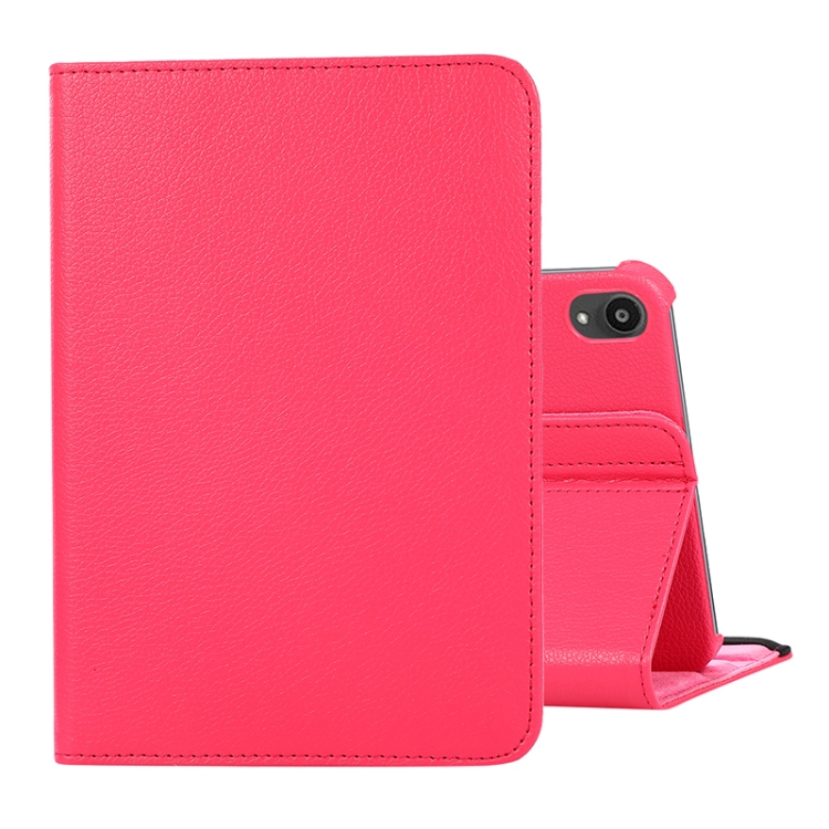 

360 Degree Rotation Litchi Texture Flip Leather Tablet Case with Holder For iPad mini 6(Rose Red)