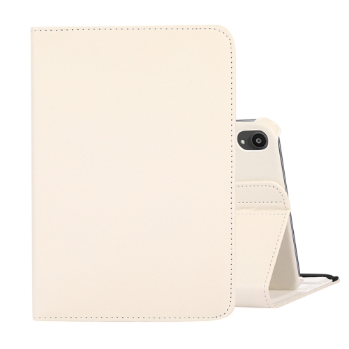 

360 Degree Rotation Litchi Texture Flip Leather Tablet Case with Holder For iPad mini 6(White)