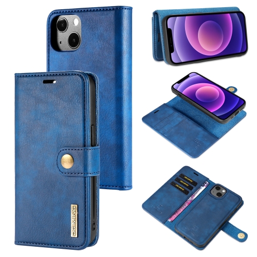 

For iPhone 13 mini DG.MING Crazy Horse Texture Flip Detachable Magnetic Leather Case with Holder & Card Slots & Wallet (Blue)