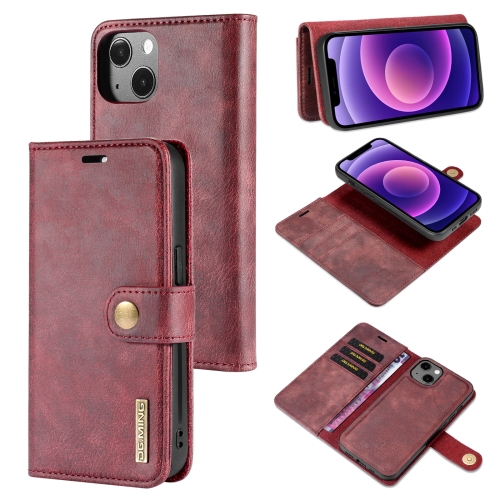 

For iPhone 13 DG.MING Crazy Horse Texture Flip Detachable Magnetic Leather Case with Holder & Card Slots & Wallet(Red)