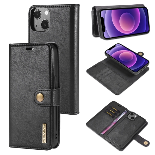 

For iPhone 13 DG.MING Crazy Horse Texture Flip Detachable Magnetic Leather Case with Holder & Card Slots & Wallet(Black)