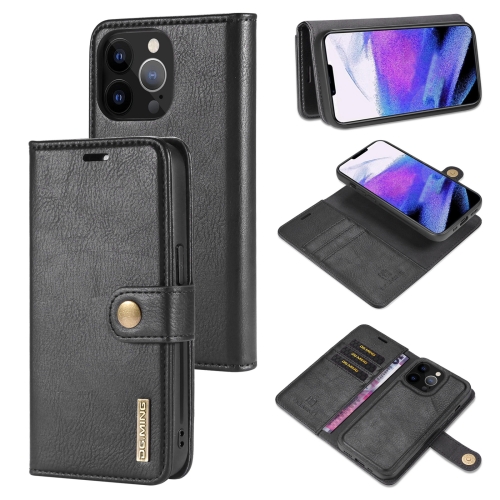 

For iPhone 13 Pro Max DG.MING Crazy Horse Texture Flip Detachable Magnetic Leather Case with Holder & Card Slots & Wallet (Black)