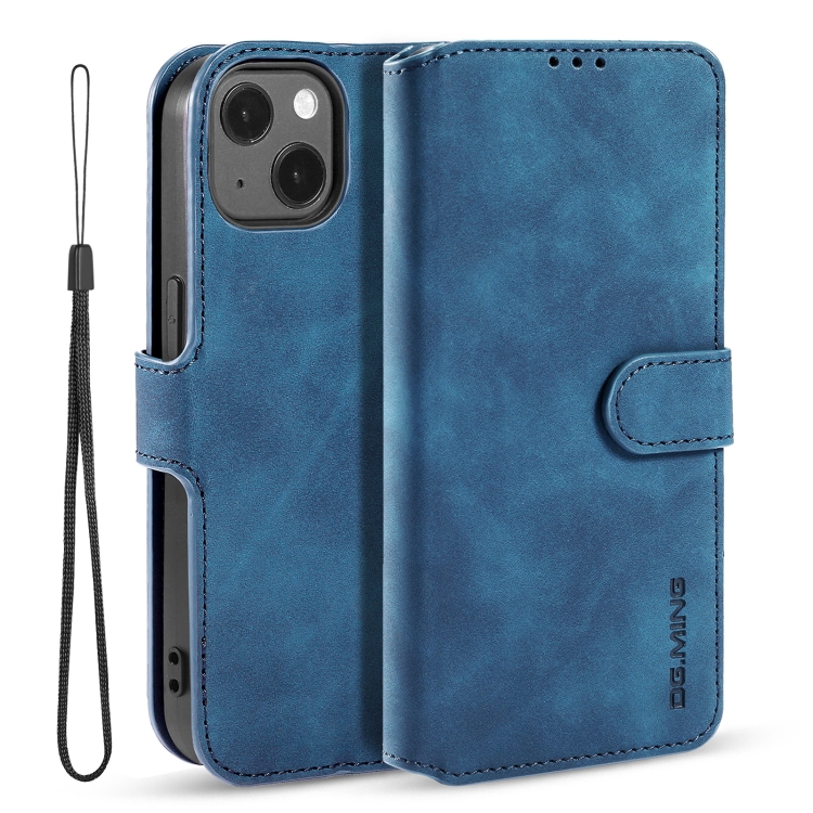 

DG.MING Retro Oil Side Horizontal Flip Leather Case with Holder & Card Slots & Wallet For iPhone 13 mini(Blue)
