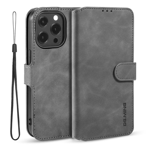 

DG.MING Retro Oil Side Horizontal Flip Leather Case with Holder & Card Slots & Wallet For iPhone 13 Pro(Grey)