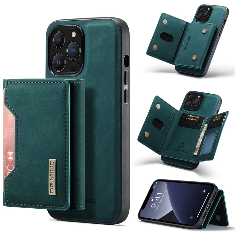 

For iPhone 13 Pro Max DG.MING M2 Series 3-Fold Card Bag Shockproof Case with Wallet & Holder Function (Green)