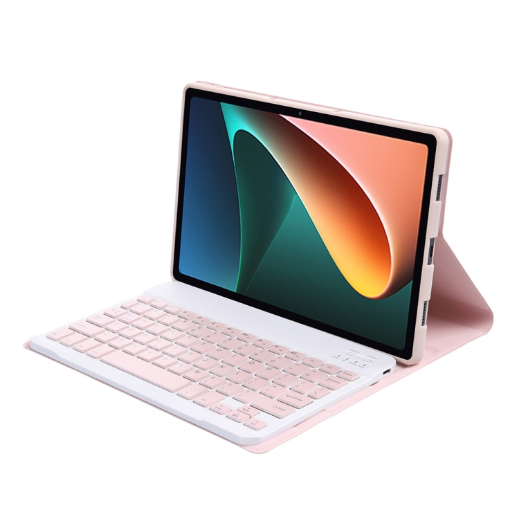 

A0N5 Ultra-thin Detachable Lambskin Texture TPU Bluetooth Keyboard Leather Tablet Case with Holder For Xiaomi Pad 5 / 5 Pro(Pink)