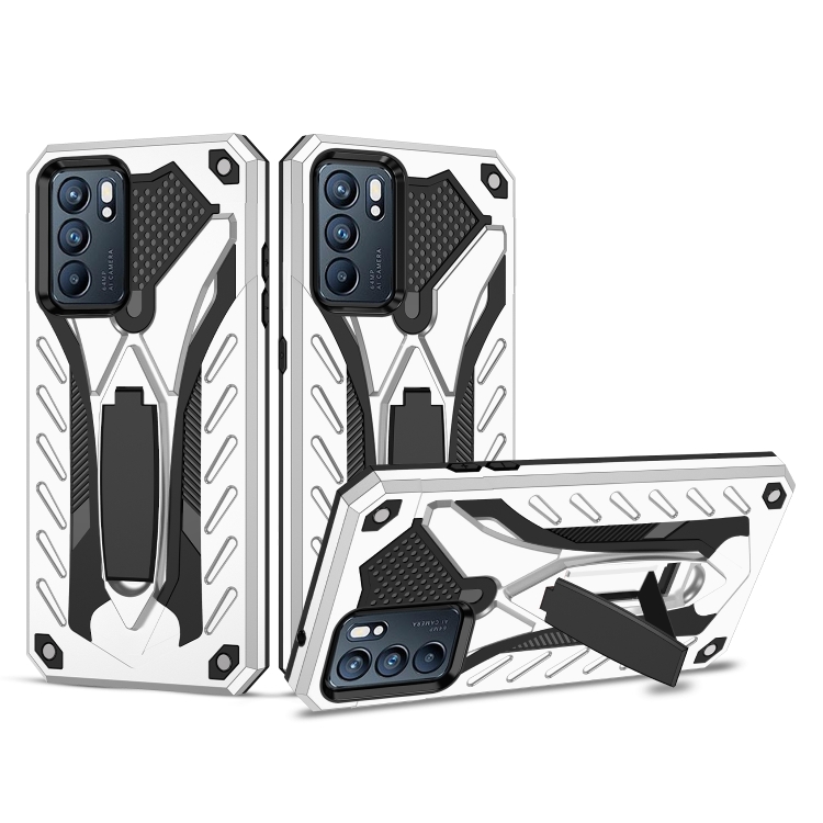 

For OPPO Reno6 5G Shockproof TPU + PC Protective Case with Holder(Silver)