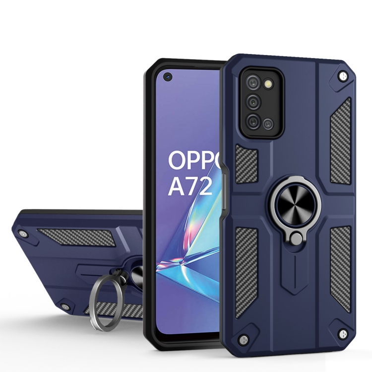 

Carbon Fiber Pattern PC + TPU Protective Case with Ring Holder For OPPO A50 / A72(Sapphire Blue)