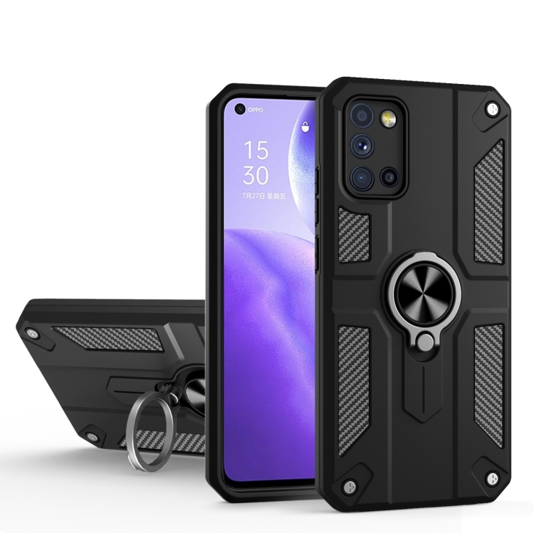 

Carbon Fiber Pattern PC + TPU Protective Case with Ring Holder For OPPO Reno5 5G / 4G(Black)