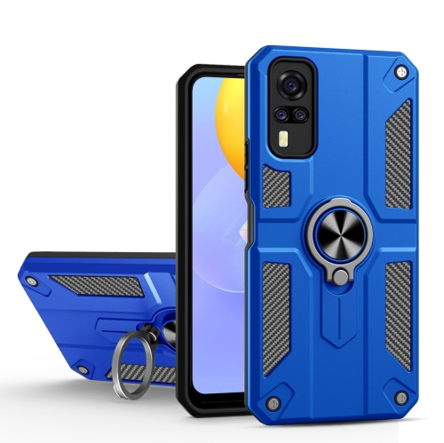 

Carbon Fiber Pattern PC + TPU Protective Case with Ring Holder For vivo Y51 2020(Dark Blue)